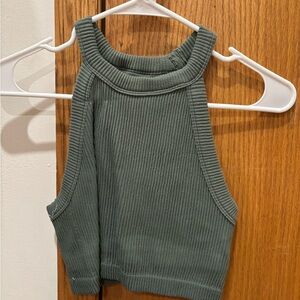 Ribbed Green Sleeveless Crop Top